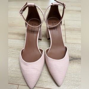 Call It Spring Light Pink Croc-Texture Ankle Strap Block Heels